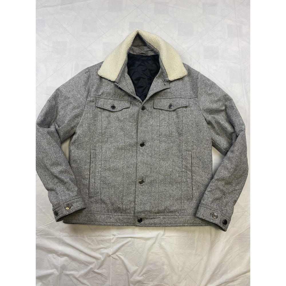 Zara Men's Wool Blend Jacket Coat Buttons Size Large Fur Collar